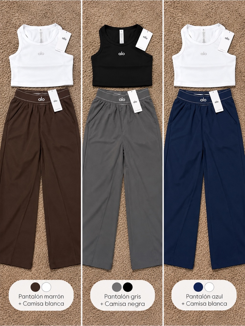 ALO Yoga Wide Leg Pants Trio — Brown, Gray, Navy